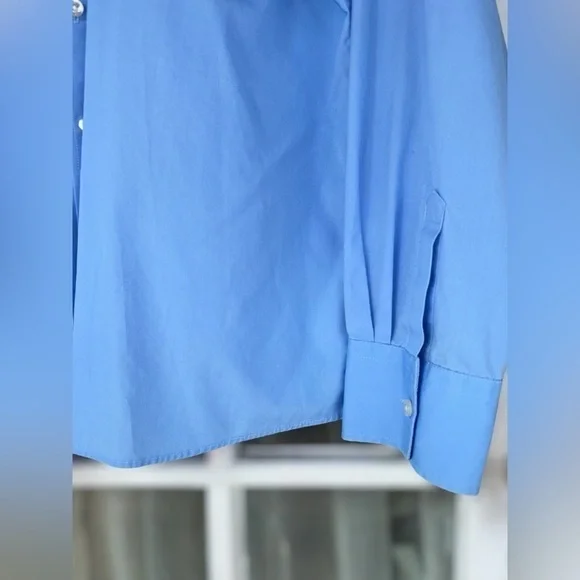 Lands’ End Mens Size 16 Solid Blue Long Sleeve Button Down Casual Collared Shirt - Picture 2 of 9